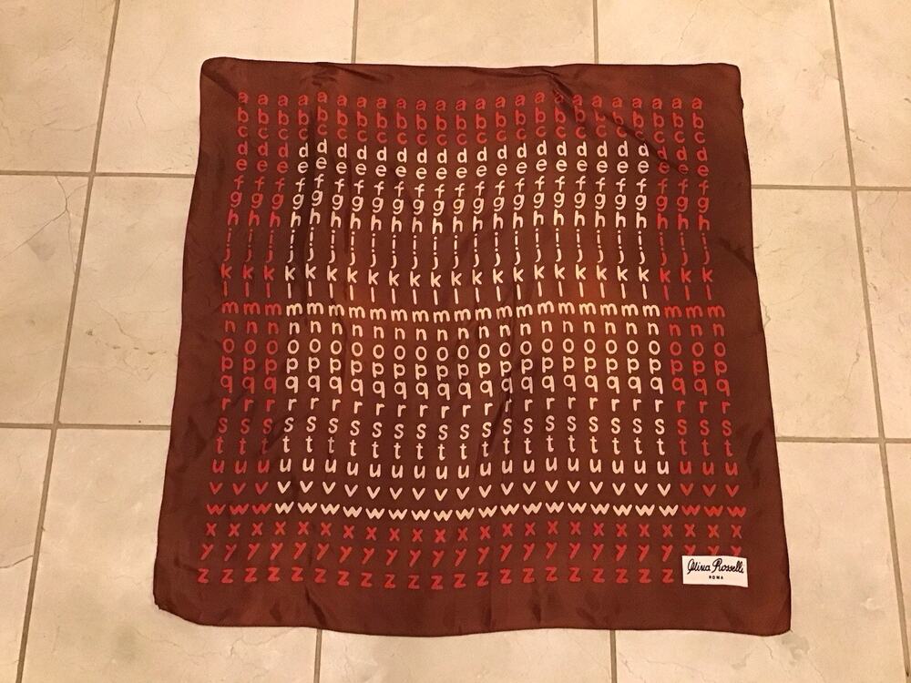 Vintage Olivia Rosselli Roma Alphabet Print Brown Retro MCM 26” Scarf Neck/Head